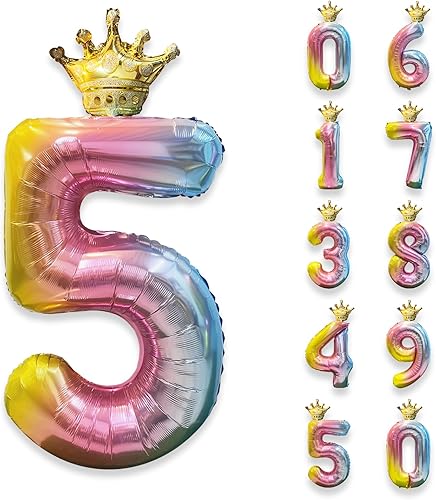 Globos de números grandes de 40 pulgadas, tamaño grande número 0, globo de helio colorido degradado con número de aluminio para aniversario, fiesta