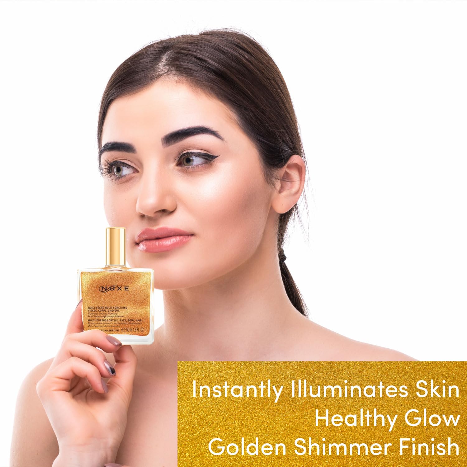 Prodigious Shimmering Dry Oil for Face Body & Hair, Golden Glow Multi-Purpose Moisturising Oil with Cosmetic Spatula - Image 3