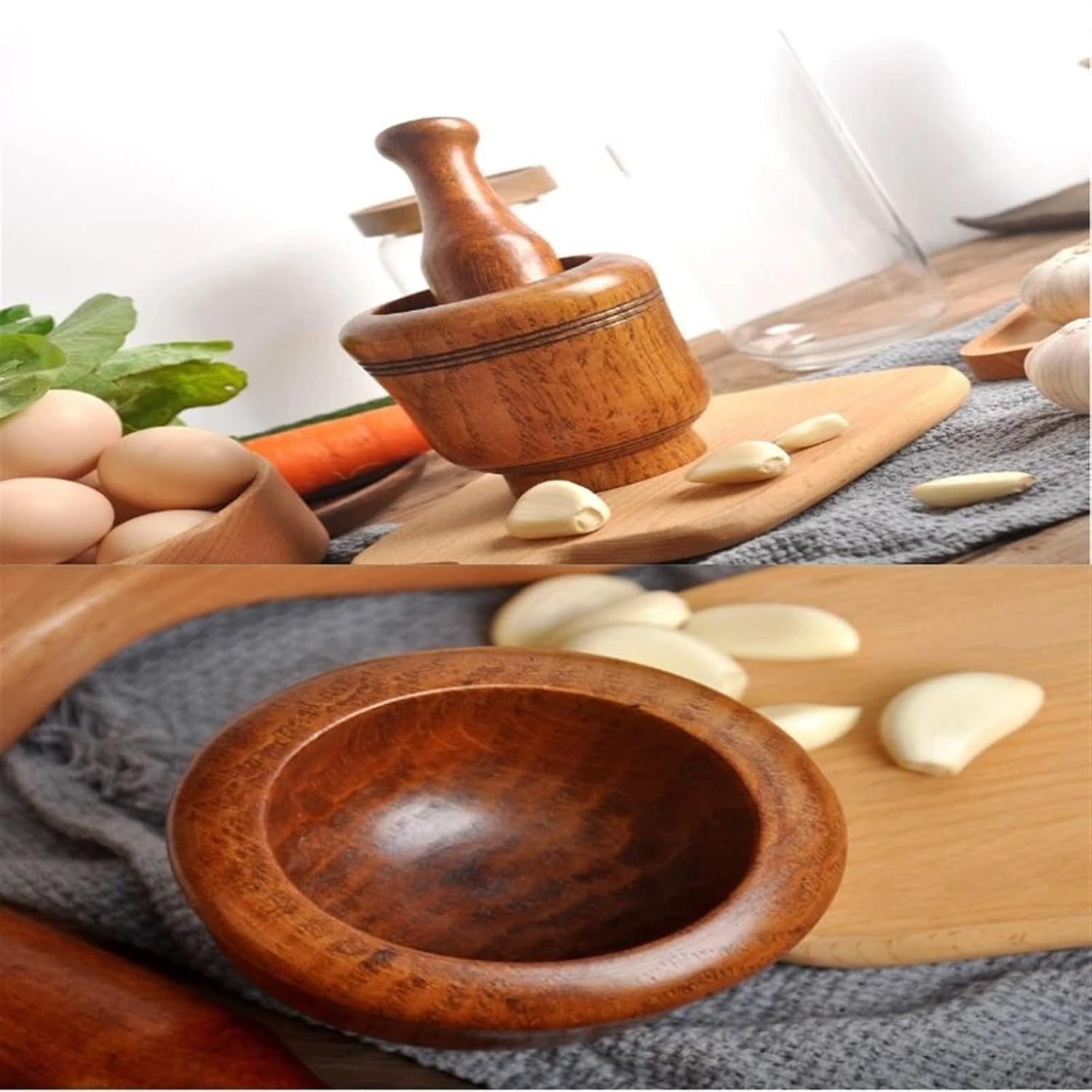 Mortar and Pestle Set Resin Mortar Pestle Set Wooden Grinding Bowl Household Kitchen Manual Garlic Ginger Spices Grinder Mortar Pestle Set