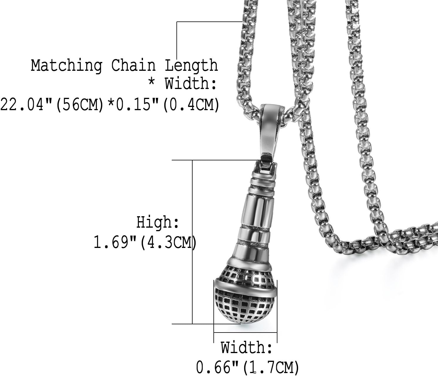 Cupimatch Stainless Steel Microphone Karaoke Pendant Necklace with Chain 22 inch for Valentine's Day - Image 3