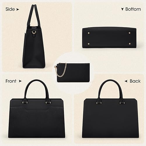 Miniatura 7 de RAINSMORE Bolsa para laptop de 15.6 pulgadas para mujer, bolsa de mano impermeable de cuero para trabajo, maletín de computadora profesional, bolso