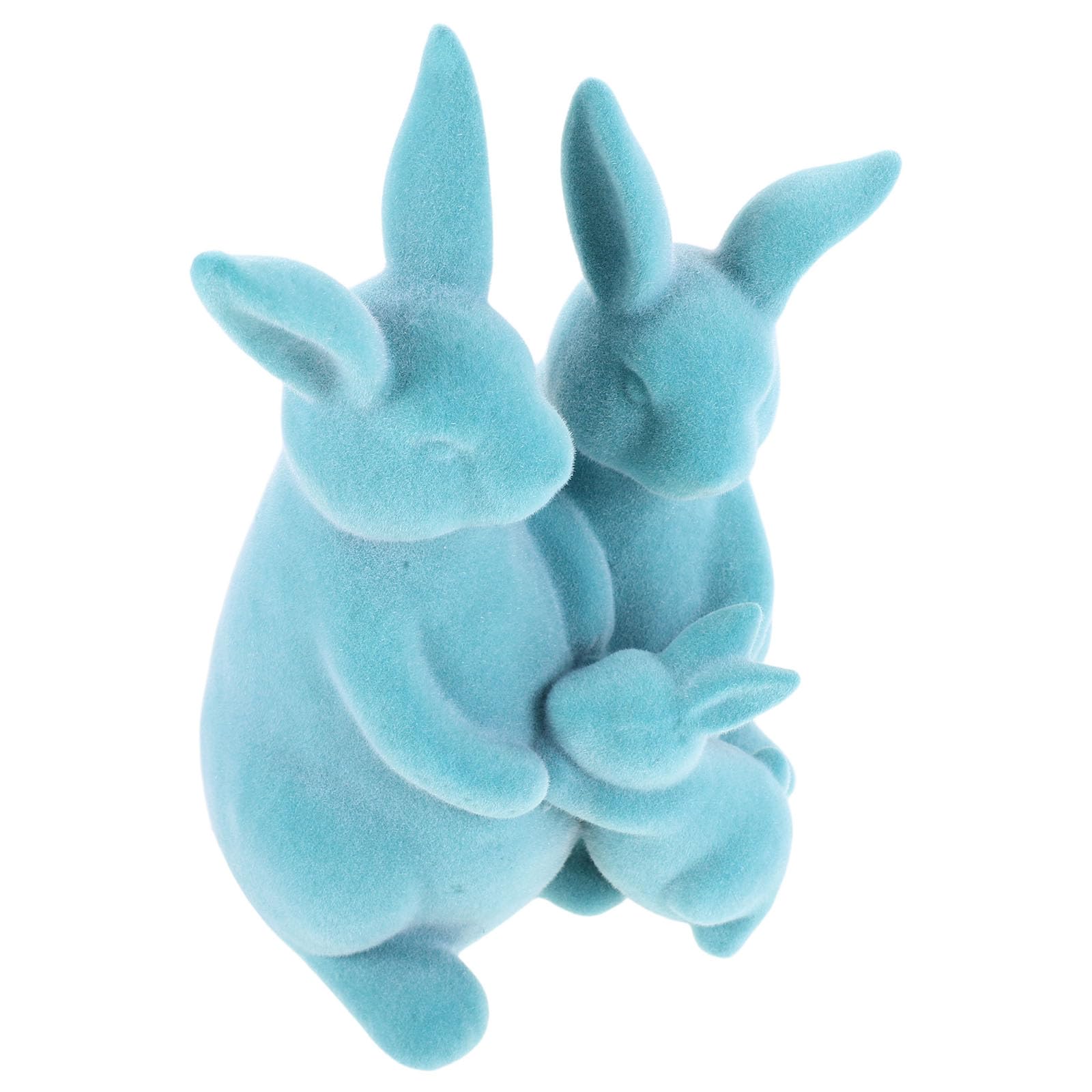 Figuras de Conejo de Resina Flocado Azul, Estatua Familiar de Tres Piezas para Decoración de Mesa de Pascua, Centro de Mesa y Jardín, Adecuado para Ambientación Festiva y Patio
