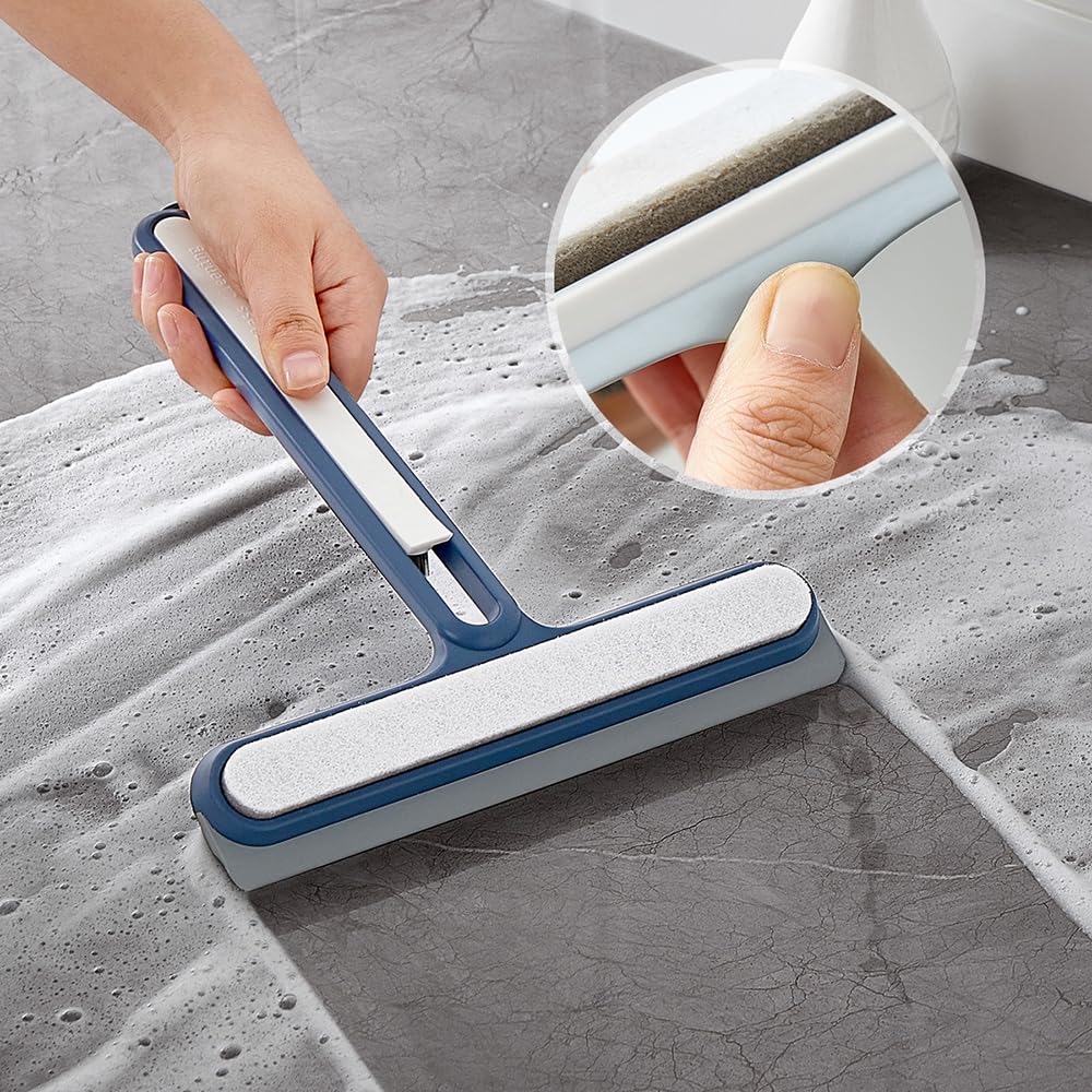 Lavavetri, strumento multifunzione 3‑in‑1 con supporto in silicone | For la pulizia del vetro della doccia, dello specchio, delle piastrelle del bagno e degli spazi vuoti(White)