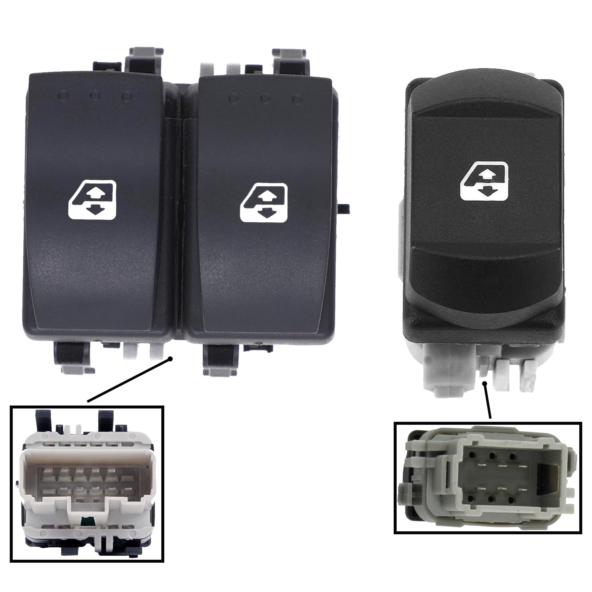 Partsline Double Bouton de Lève-Vitre Avant Gauche avec Bouton de Lève-Vitre Avant Droit compatible avec Espace 4, Mégane 2, Scénic 2 - Équivalent à 8200015088 8200315013