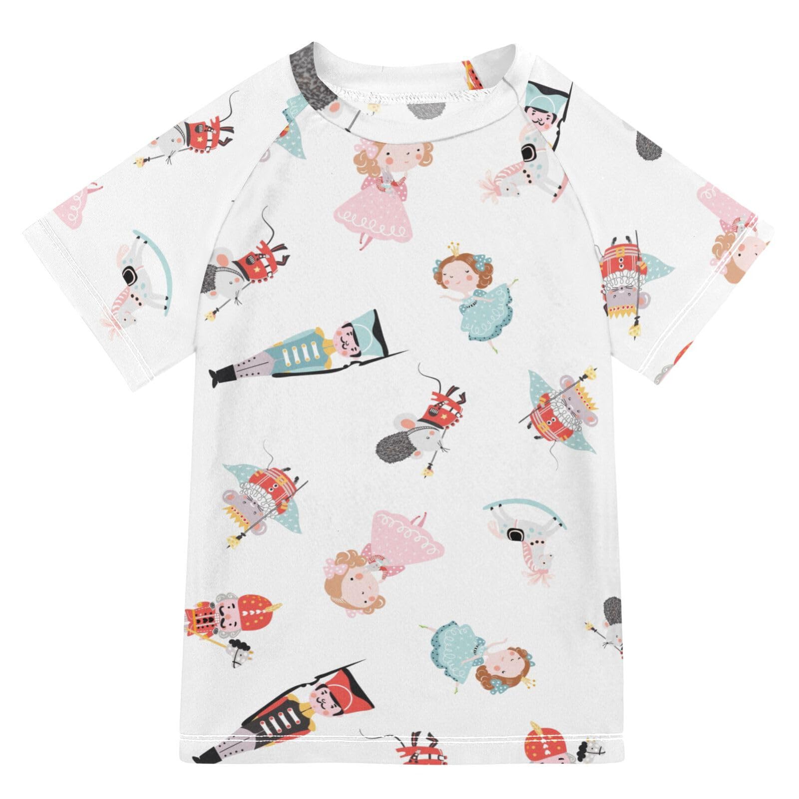 Aflyko Christmas Boys' Swim Shirt Nutcracker Ballerina Cute Cartoon Rash Guard Beachwear Sun Protection Fishing Hiking Camping Surfing Swimming Toddler Infant Summer Daily T-Shirt, 4T Multicoloured