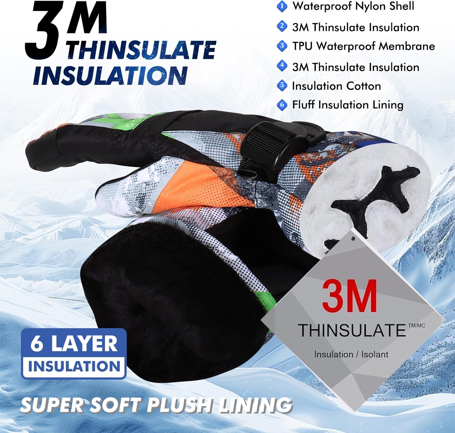 Ski Gloves, Warmest Waterproof and Breathable Snow Gloves for Cold Weather, Fits Both Men & Women,for Parent Child Outdoor - Image 2