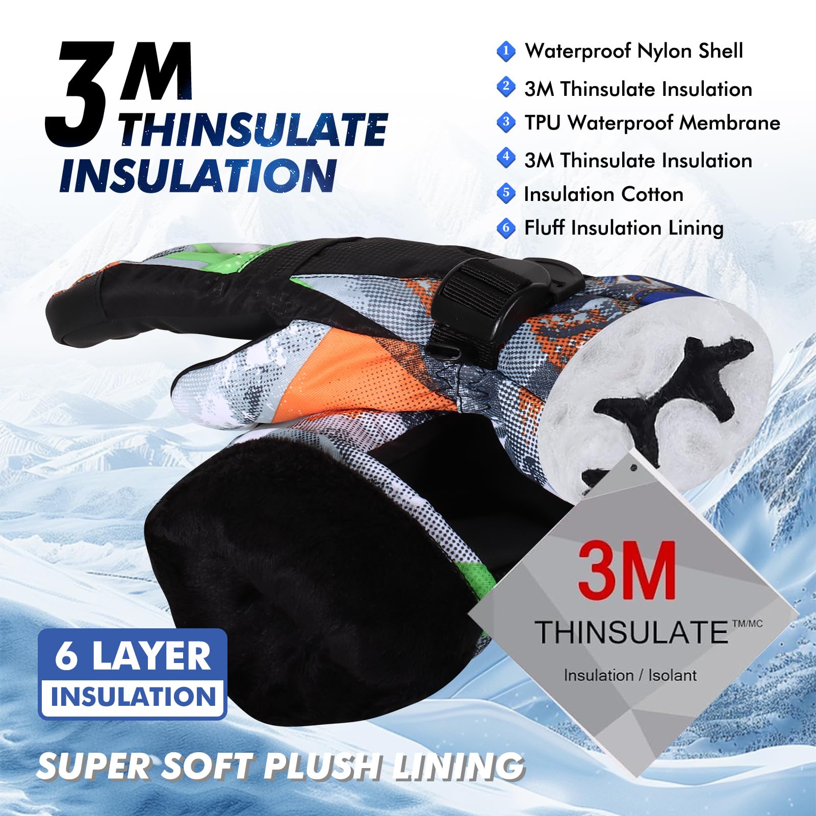 Ski-Handschuhe, die wärmsten Wasserdichten und atmungsfreien Schnee-Handschuhe bei kaltem Wetter, sowohl für Männer als auch für Frauen, geeignet für Eltern und Kinder im Freien
