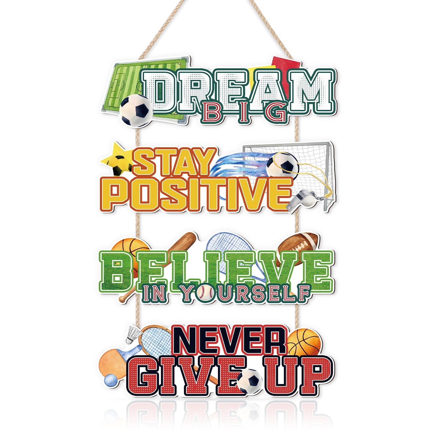 KAIRNE Football Wall Art - Wooden Soccer Sign for Boys Room, Inspirational Quotes for Kid Room, Sports Sign for Nursery Playroom