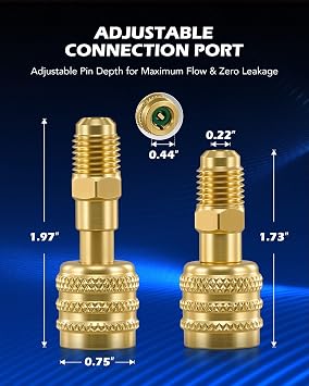 OMT A2L Refrigerant Adapter Set for R32 and R454B with Reverse Thread | Brass Construction; Zero-Leak Design; Vent Grooves; 1/4 LH Threads; Fitting Tool for HVAC Technicians