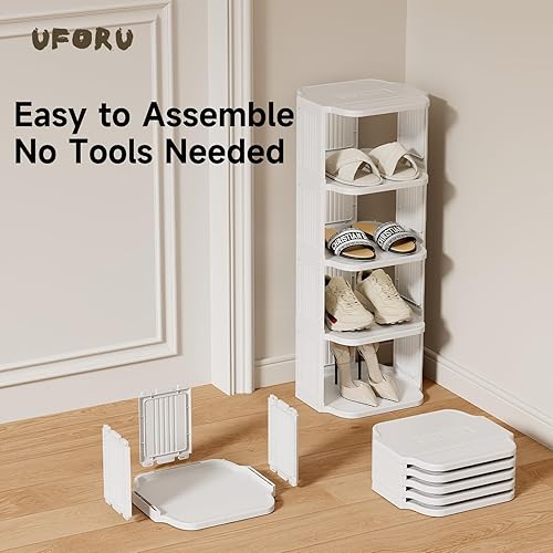 Miniatura 5 de Zapatero pequeño, zapatero vertical de plástico de 5 niveles para espacios pequeños y estrechos, organizador de zapatos independiente para armario,