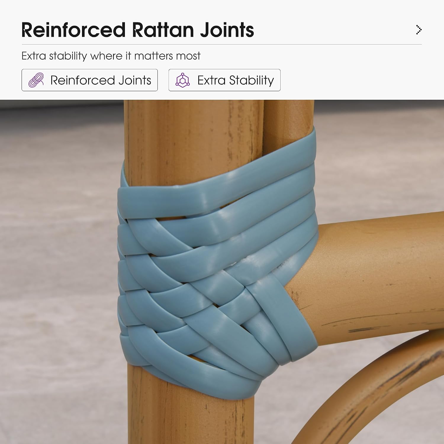 PURPLE LEAF Patio French Counter Height Stool Set of 2 Outdoor Backrest Barstools Aluminum Frame in Bamboo Finish Woven Rattan for Indoor Kitchen Garden Balcony Restaurant Light Blue