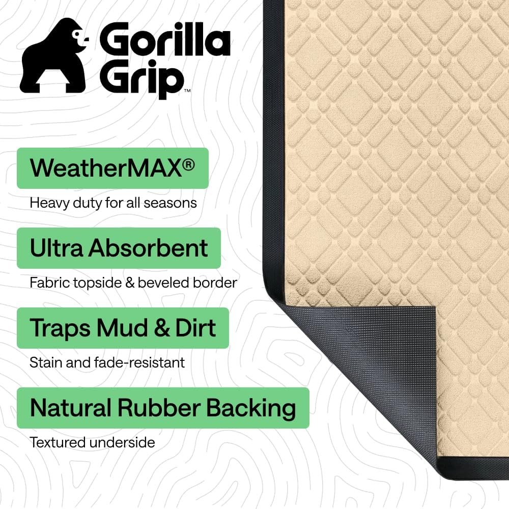 GORILLA GRIP WeatherMAX Door Mat, Indoor Outdoor Use, 29x17, Latte Modern image 2