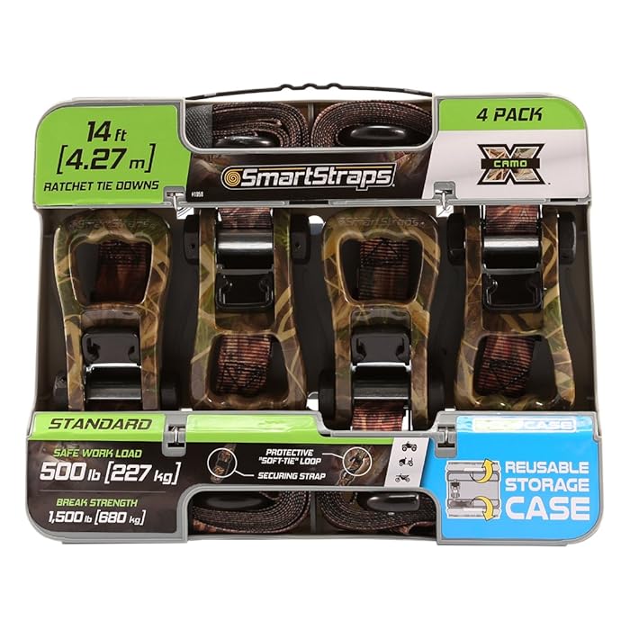 Buy SMARTSTRAPS 14’ Camo X Ratchet Straps, 4 Pack — Standard Duty Camo