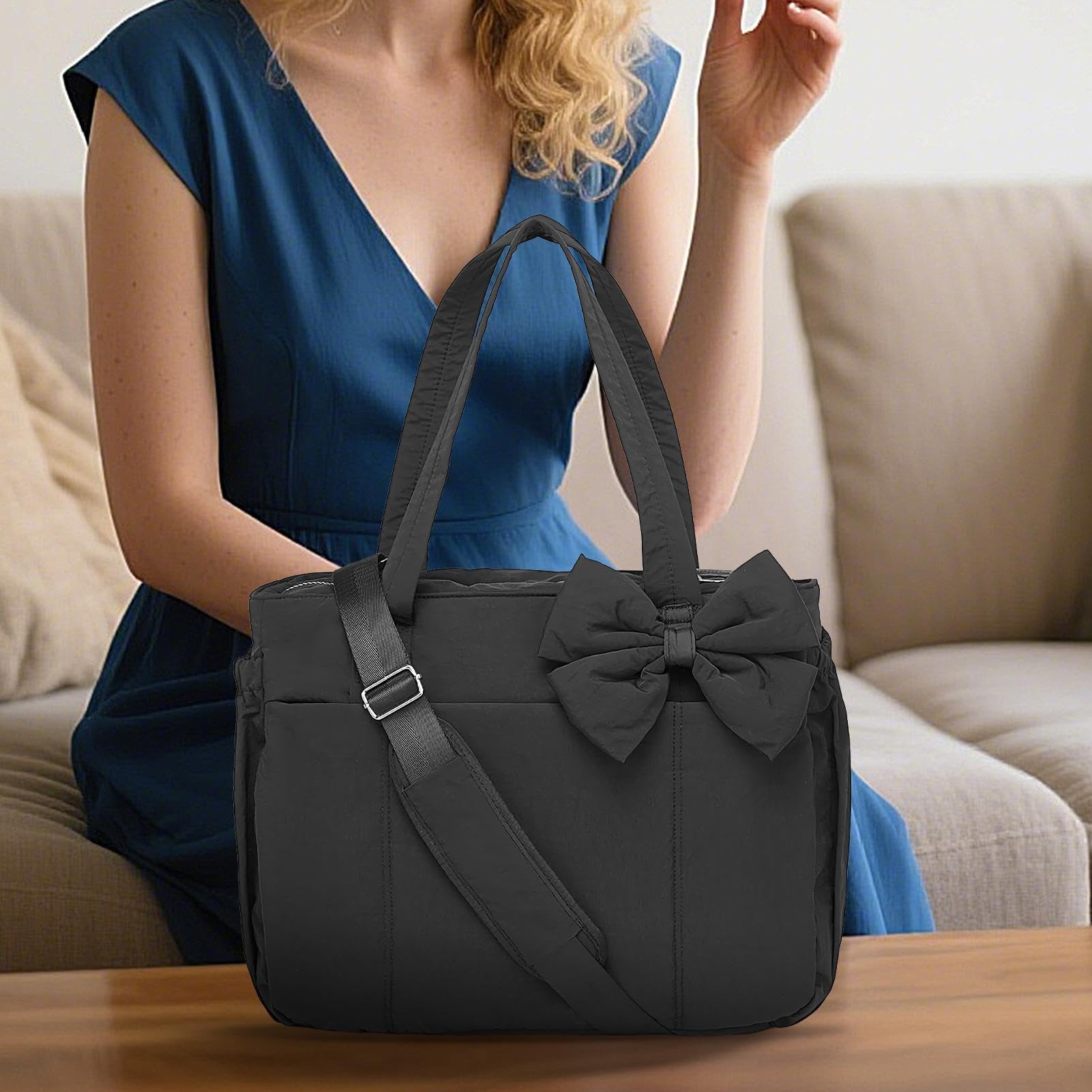 Bolso de hombro con lazo | Bolso de mano suave con lazos | Elegante bolso de mano para niña, adolescente, fiesta de noche, viajes, trabajo, oficina, boda, playa, almuerzo