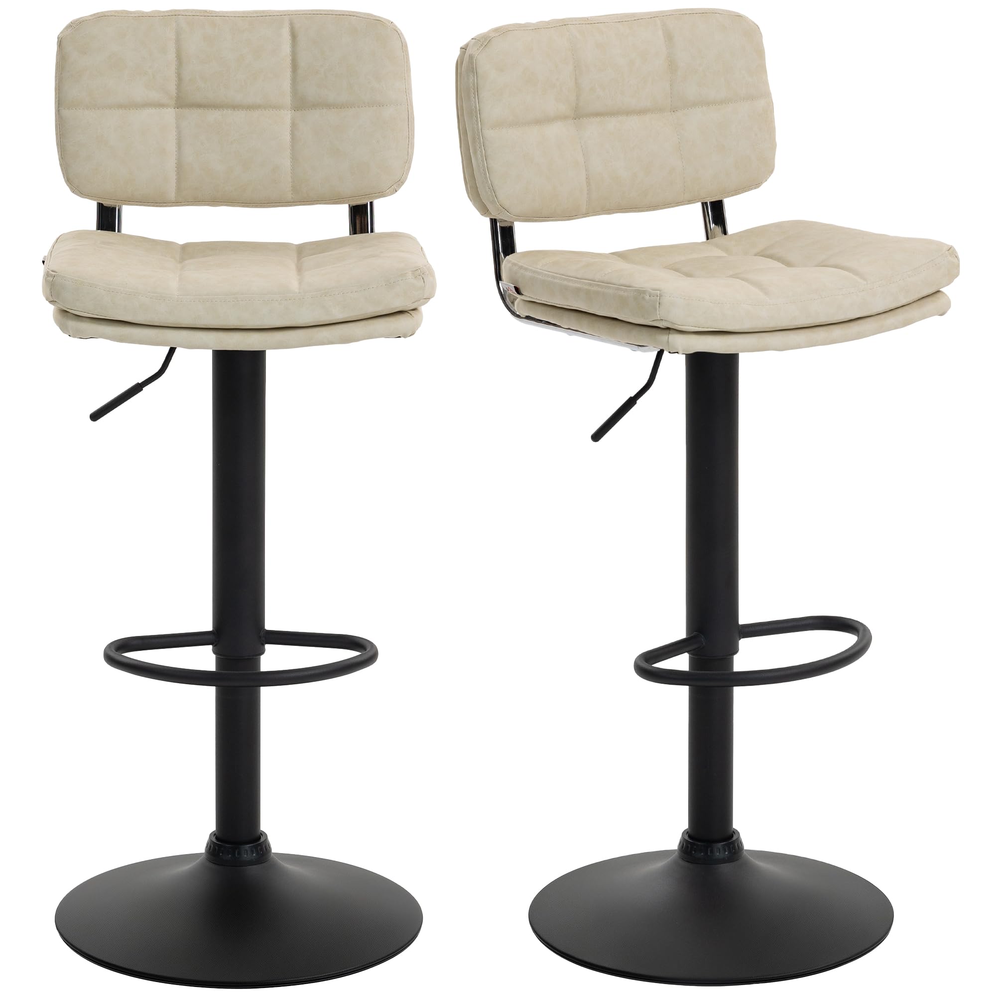 HOMCOM – Juego de 2 taburetes de bar vintage – giratorio, ajustable – Reposapiés – Revestimiento sintético crema efecto envejecido
