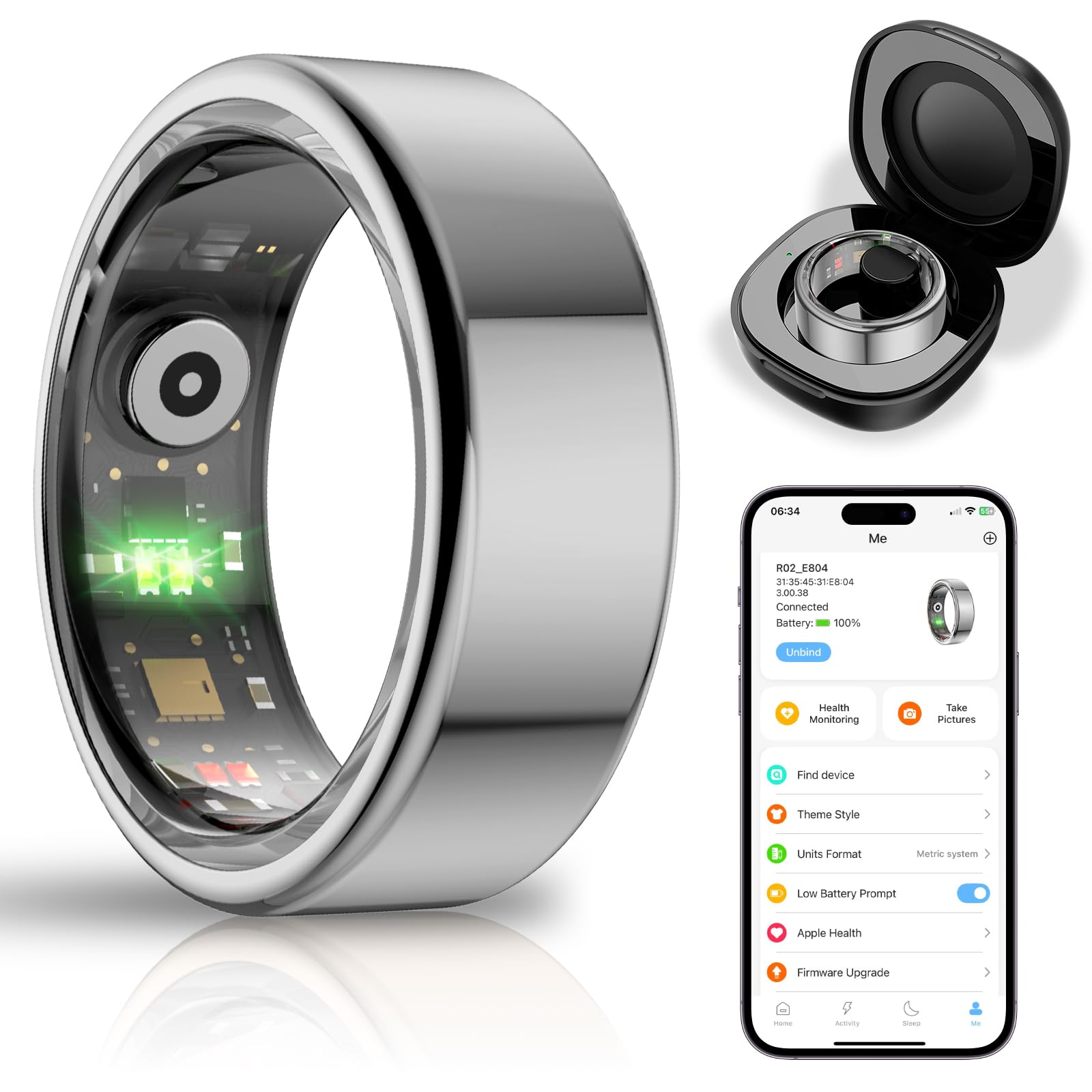 Photo 1 of Sovng Smart Health Ring for Women Men,Fitness Tracker Smart Ring with Heart Rate,Sleep Monitor,Blood Oxygen,Steps,IP68 Waterproof Up to 5-7 Days Battery Life for iOS Android,No App Fee(Silver,10)
