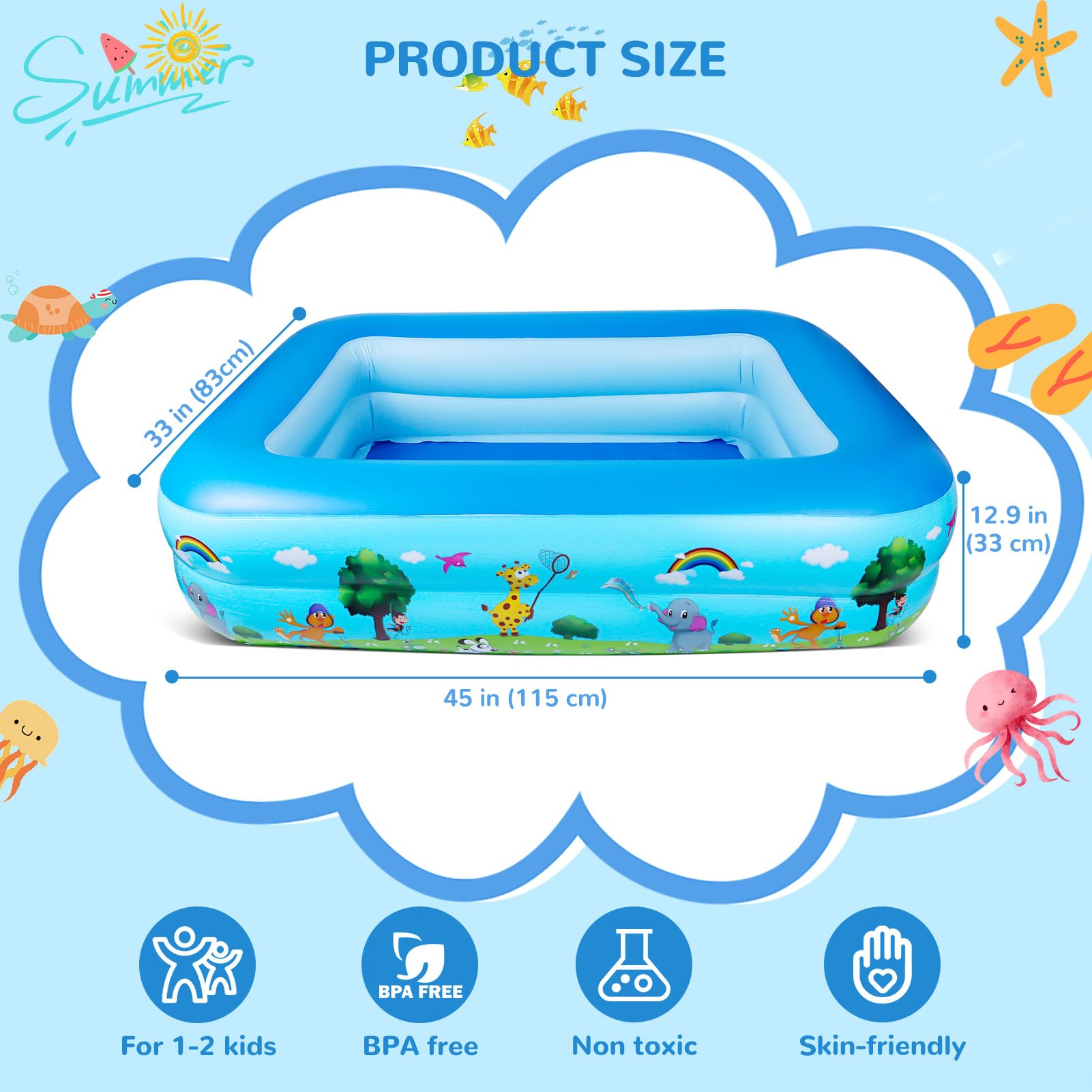 Aufblasbares Planschbecken 115 x 83 x 33 cm Kinderpool für Outdoor Garten