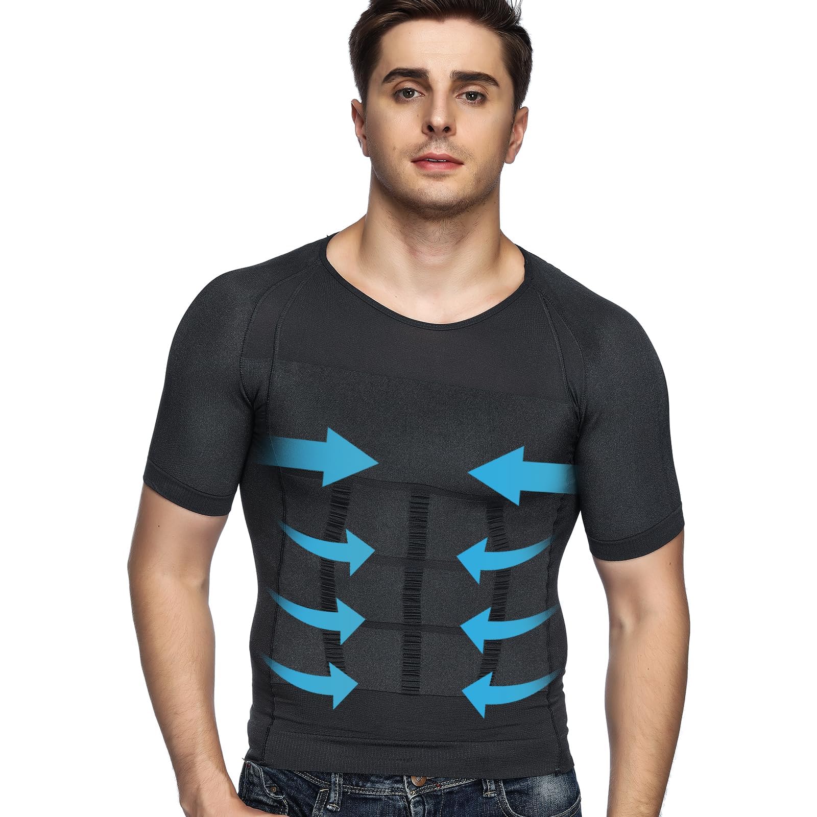 Odoland Men's Compression Shirt, Short Sleeve Shapewear Body Shaper, Slimming Shirt Tank Top Tummy Vest