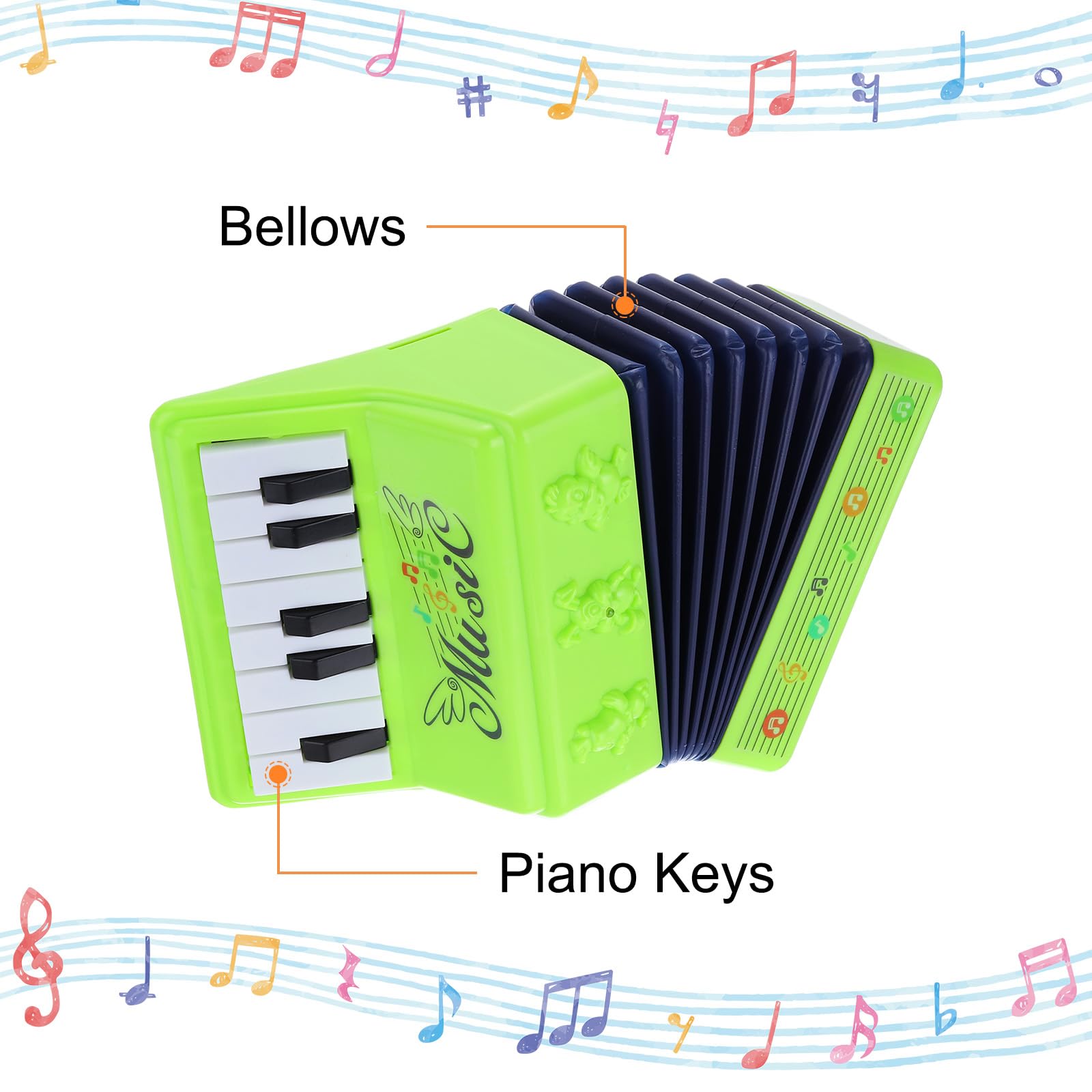 sourcing map Accordéon 13 touches - Mini instrument de musique - Cadeau éducatif pour adultes débutants - Vert