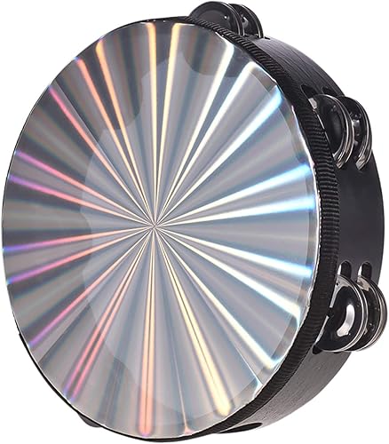 Miniatura 6 de Tambor de mano de madera de pandereta radiante de 810 pulgadas con jingles de doble fila, cabeza de tambor reflectante, instrumento de percusión
