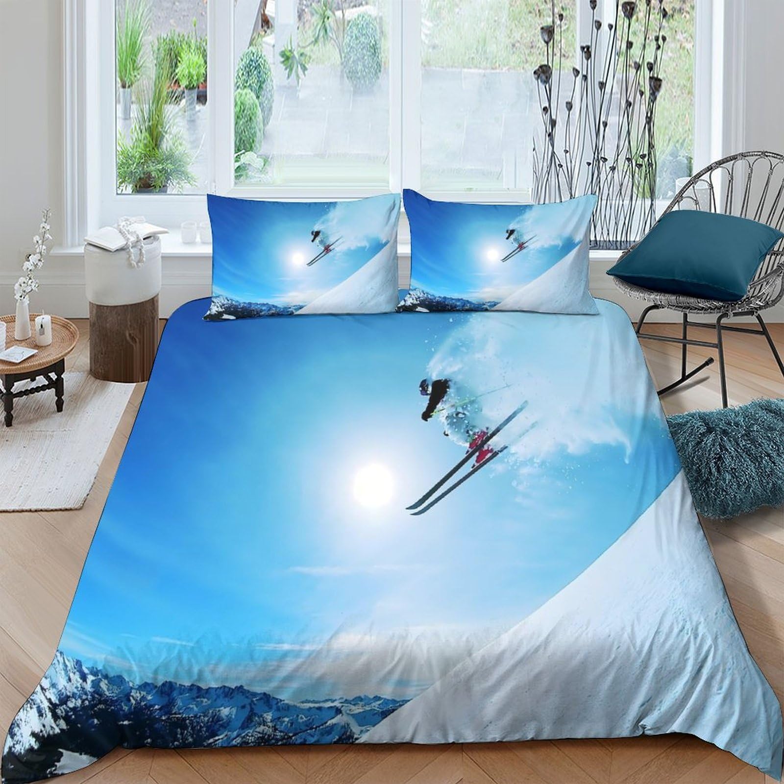 Ctjqhvkz Style-6 3D Printed Ski Jump Blue Fitted Sheet Microfiber Mattress Cover For Bedroom Dorm Machine Washable Decor Single（135X200cm）