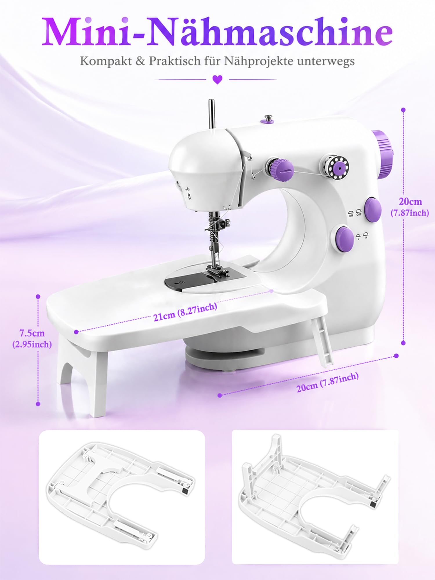 BRICH Mini-Nähmaschine für Anfänger & Kinder, tragbar, Erweiterungstisch | 2 Geschwindigkeiten, ideal für Anfänger und Kinder.Praktischer Erweiterungstisch für mehr Arbeitsfläche bei DIY-Projekten