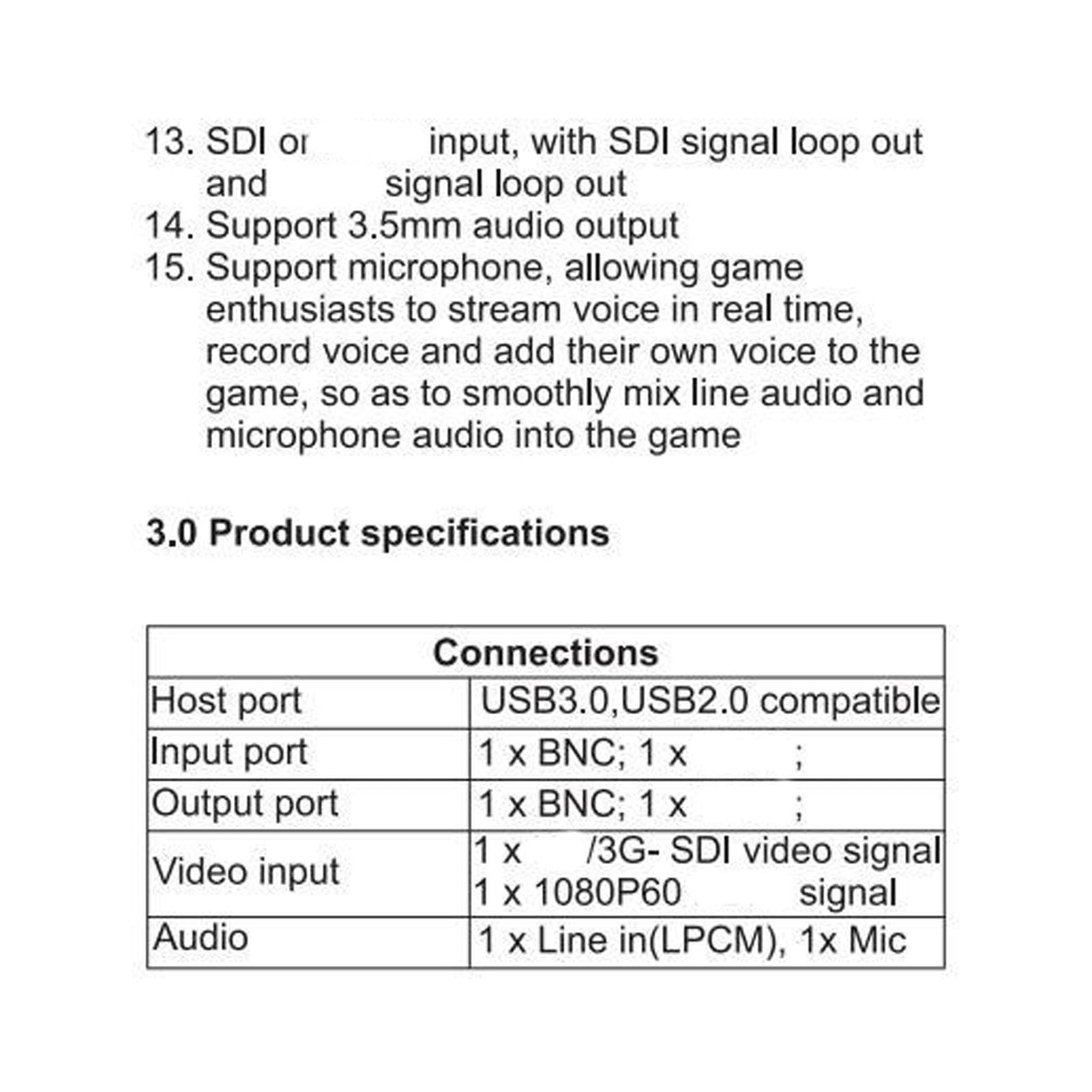Tarjeta de Captura de Vídeo 1080p a 60 Hz con Entrada SDI y Salida USB 3.0 para Streaming en Directo y Grabación en Ordenador