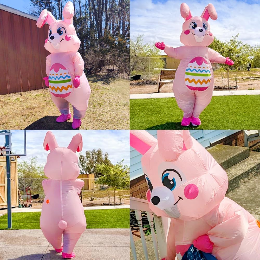 KOOY Easter Bunny Costume Adult Inflatable Rabbit Costume Pink Blow up Suit Full Body For Adult Men Women Holiday Party Cosplay Festival Celebration