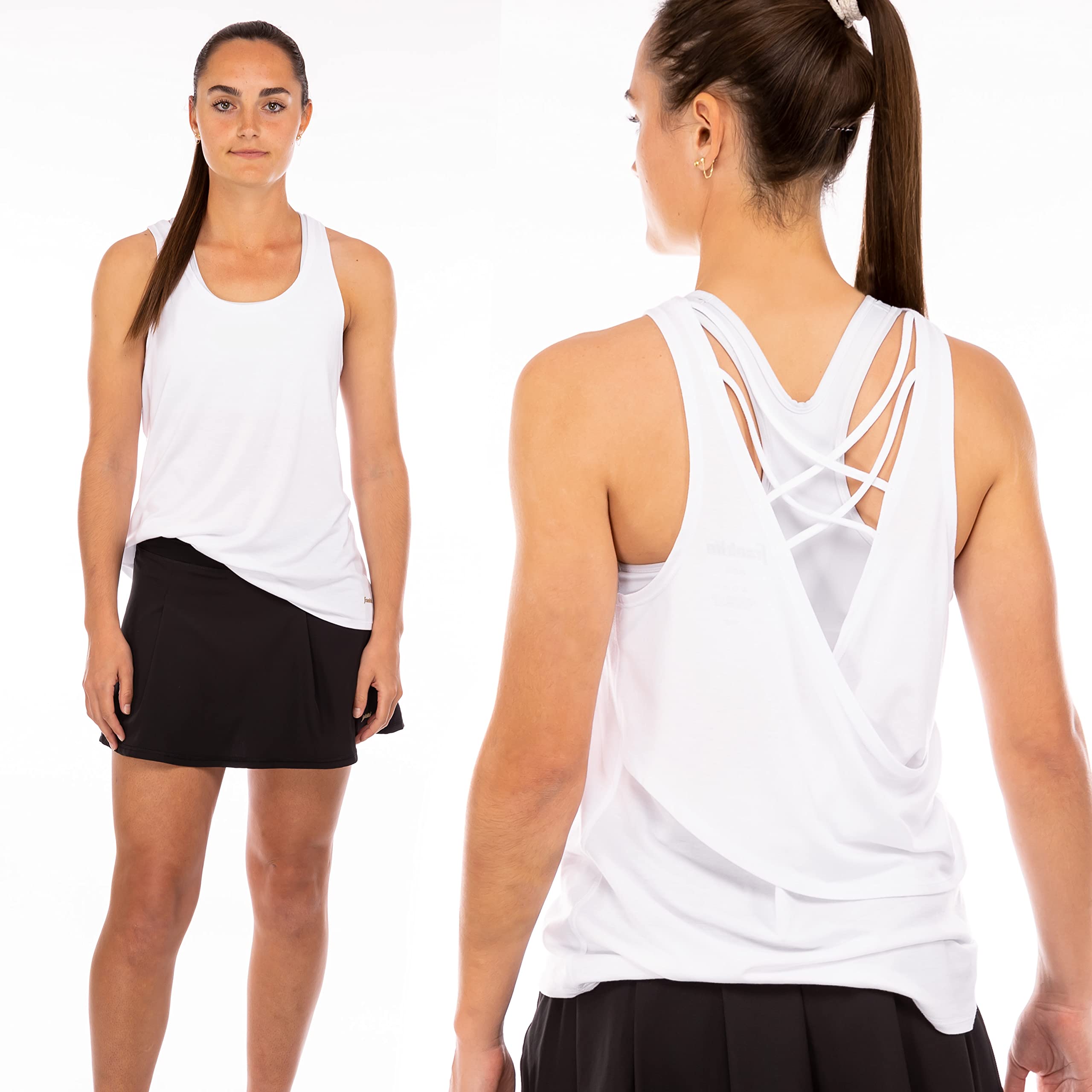Franklin Sports Camiseta de Tirantes para Mujer, diseño Relajado, Color Blanco Camisa de Tenis, L
