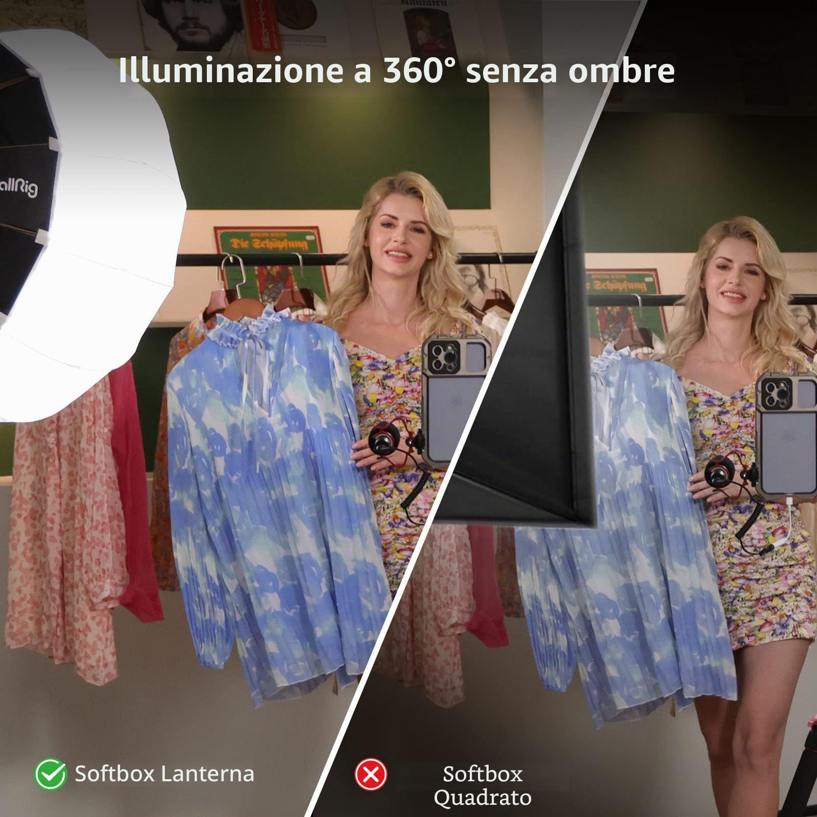 SMALLRIG Lanterna Softbox Modificatore di Luce Soffusa con Porte in Tessuto, 65 cm Compatibile con SMALLRIG Video Light 120B, 120D, 220B, 220D e Altre Luci Bowens Mount - 3754