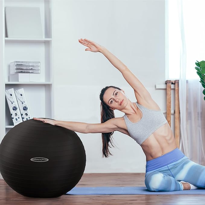 The BalanceFrom Anti-Burst and Slip Resistant Exercise Ball is designed to enhance workouts, yoga practices, and birthing exercises with its durable and user-friendly features. With a remarkable capacity of 2,000 pounds, this exercise ball is constructed from thick, slip-resistant material that is resistant to bursting. This ensures safety and reliability during intense workout sessions or relaxation exercises, allowing users to focus on their exercise routines without concern for the ball's durability.