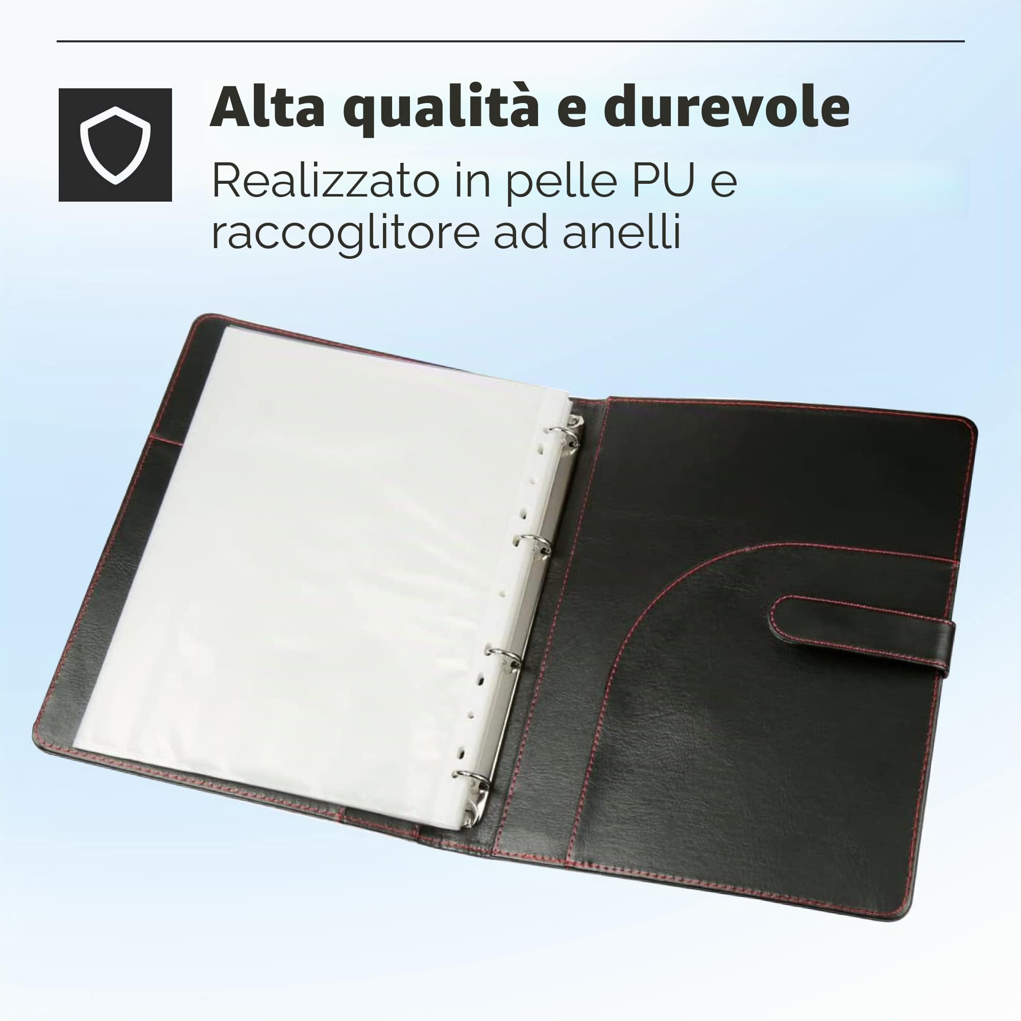 H&S Cartella professionale Cartella per documenti con rilegatore ad anelli in pelle sintetica A4 (40 tasche)