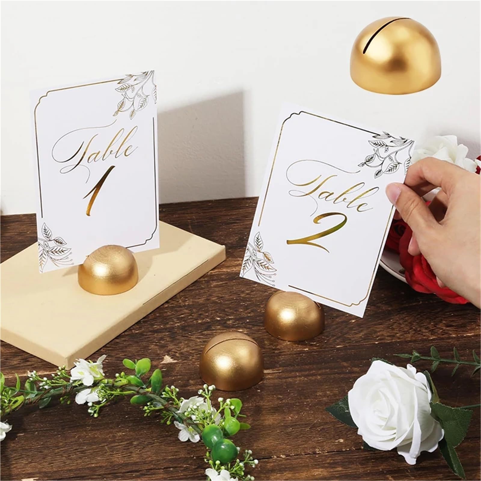 Goldene Tischkartenhalter, 12 Stück, Holz-Memo-Clip-Ständer for die Dekoration von Tischnummern bei Hochzeiten