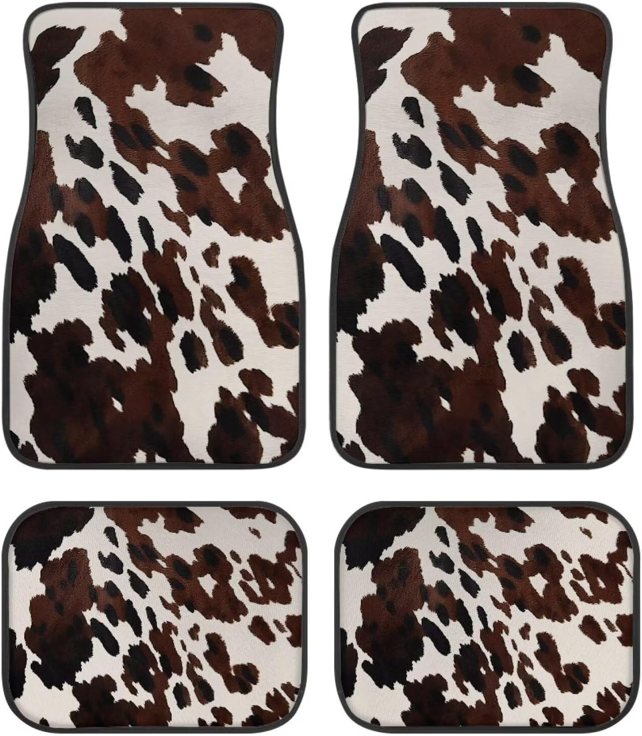 Brown Cow Print All Weather Car Mats Full Set with Anti-Slip Pad Dust Proof Car Interior Accessories Easy to Install for SUV,Vans,sedans,Trucks,Car Mats Full Set 4 Pcs