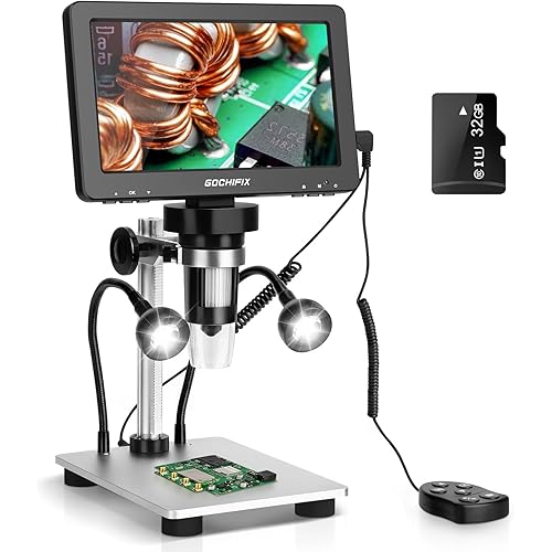7" LCD Digital Microscope 1200X for Adults,12MP 1080P Solding USB Microscope with 10 LED Lights-Ideal for Coin Collectors Electronics Enthusiasts, Windows/Mac OS Compatible,PC View, 32GB