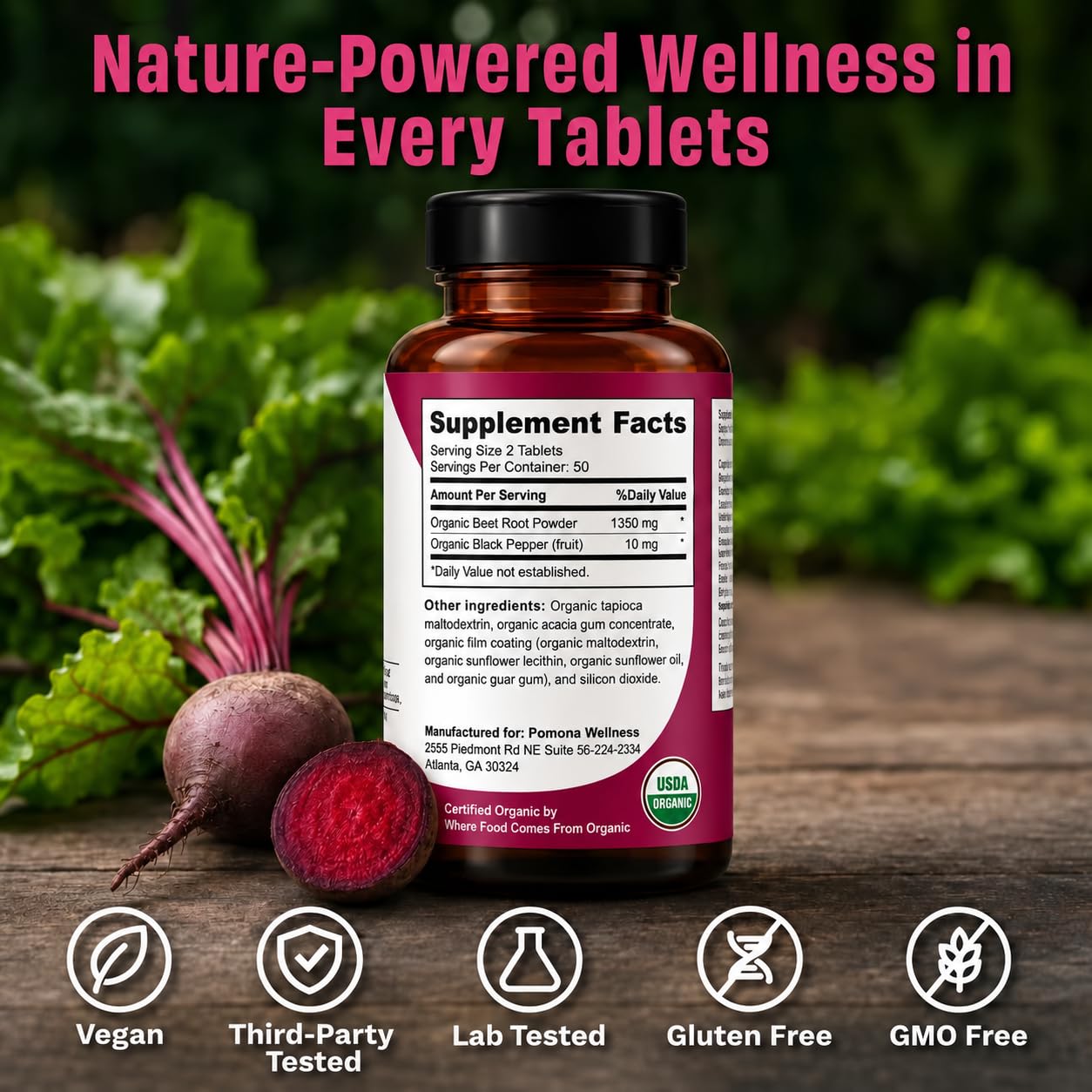 Pomona Organic Beetroot Supplement-100 Tabs, Beets for High Blood Pressure — Amazon image 5