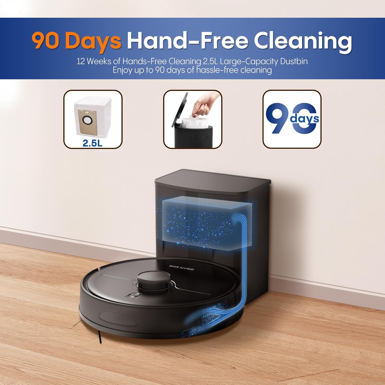 Robot Vacuum and Mop, Robot Vacuum Self Emptying with 5000Pa Suction, 3-in-1 LiDAR Navigation, Home Mapping, No-Go Zones, Up to 90 Days Hands Free Cleaning, Wi-Fi/App/Alexa, Hard Floors, Carpet