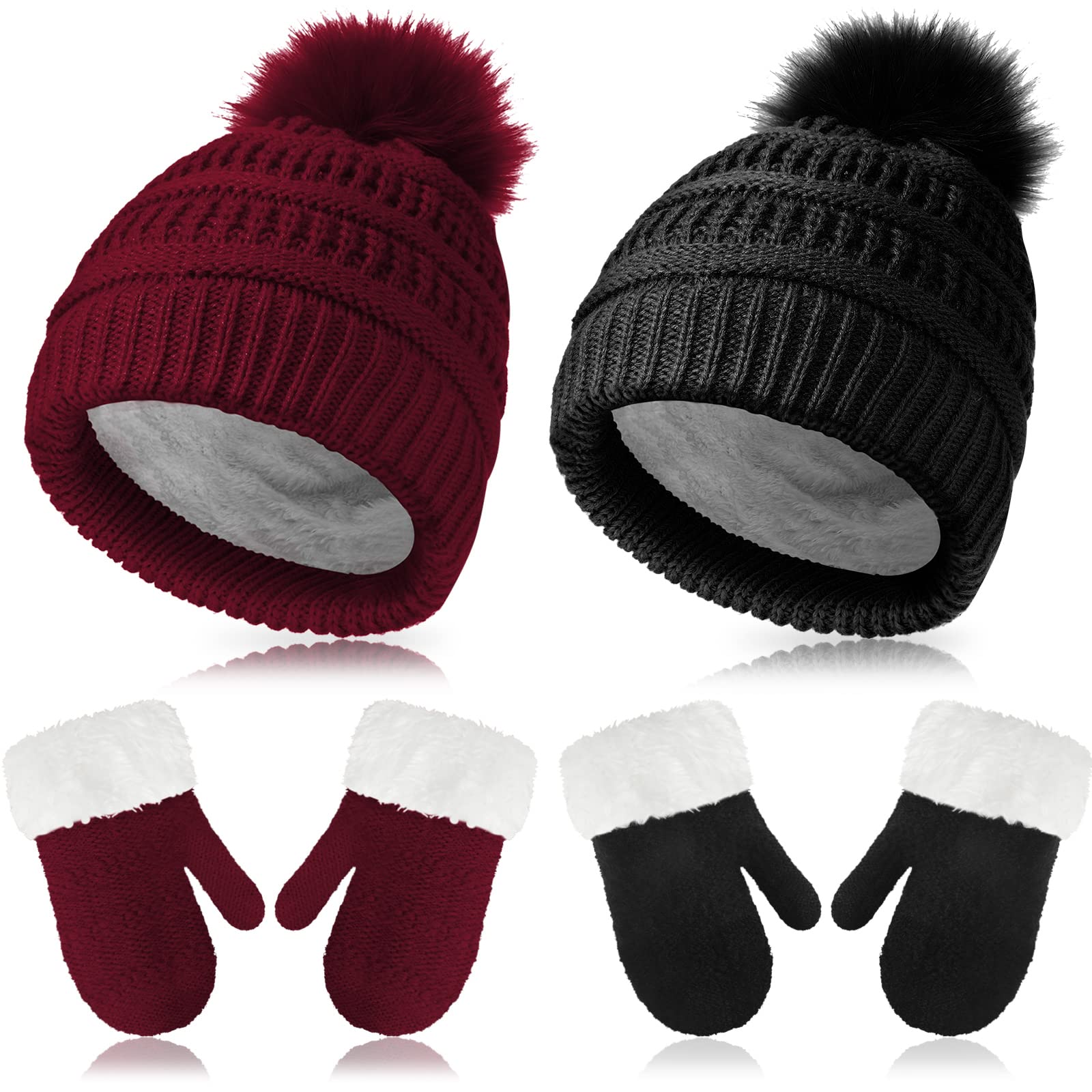 Bencailor 2 Set Beanie Mittens Fleece Lined