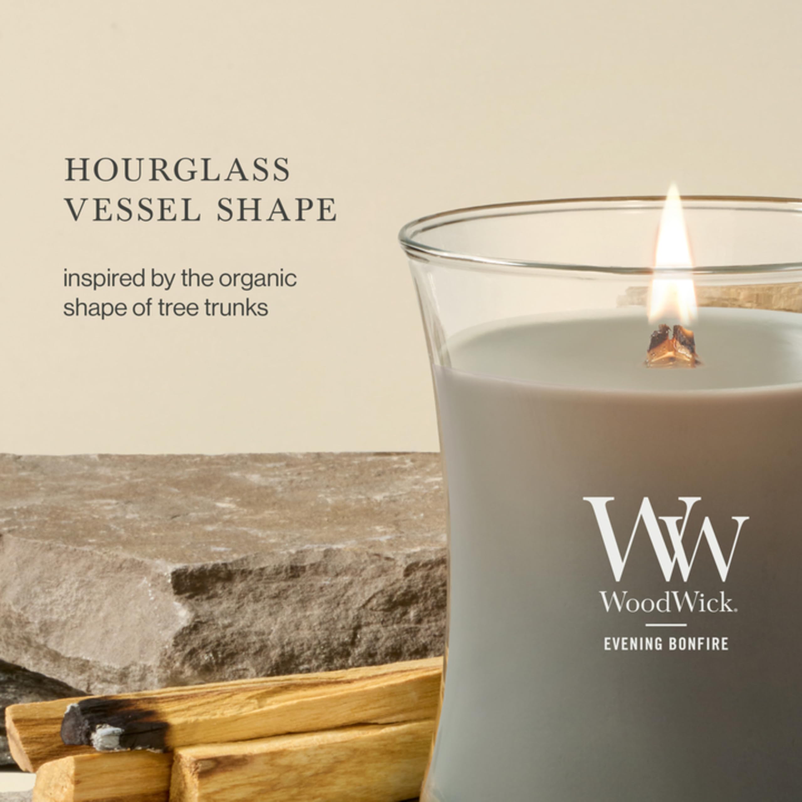 WoodWick Abend am Lagerfeuer Sanduhrformige Duftkerze im Glas, 275 g, Grau/durchsichtig, 9.7 x 10.3 x 11.9 cm