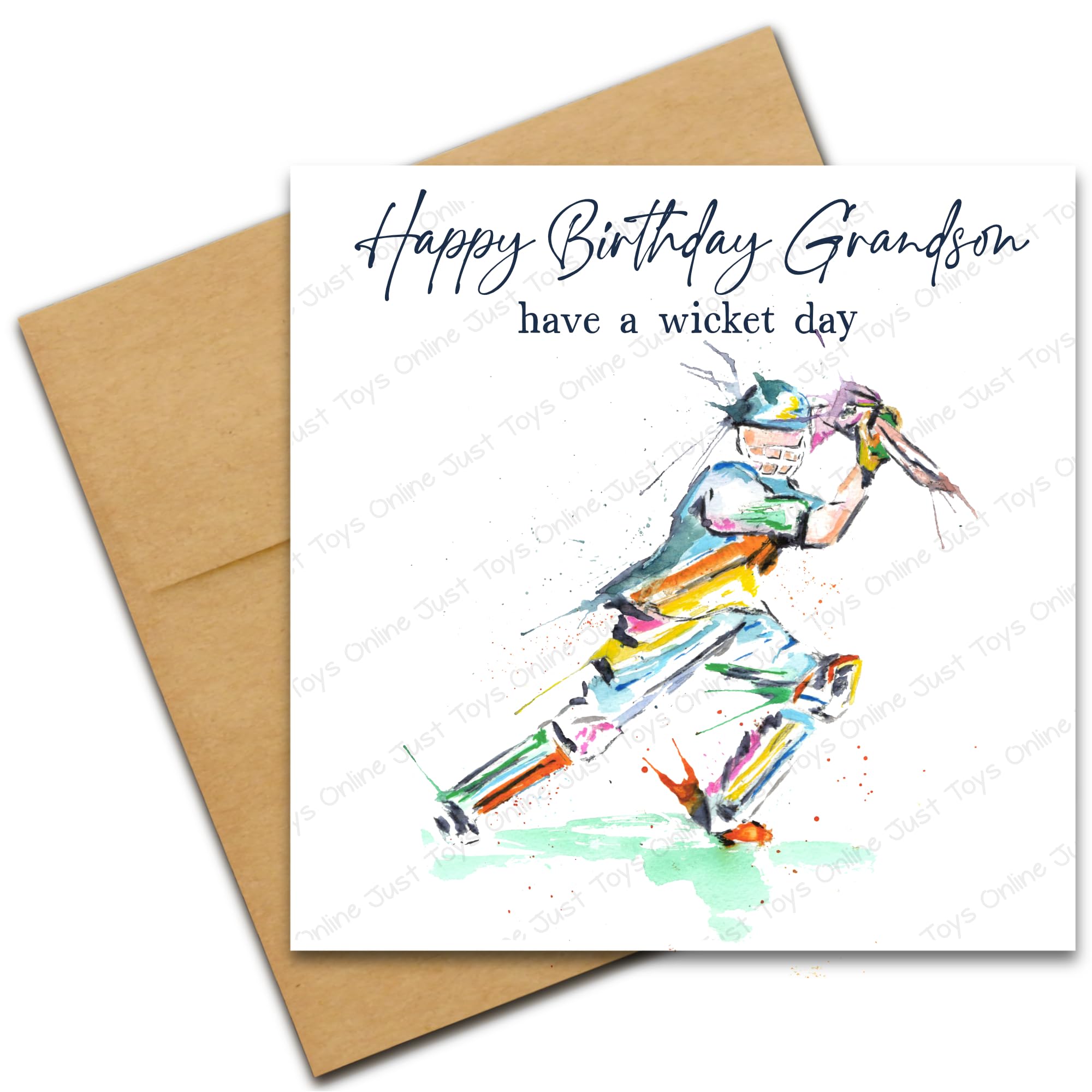 Cricket Birthday Card for Grandson, Happy Birthday Card for Cricketer Sports Lover, Have a Wicket Day, Rainbow Sketch Cricket Player