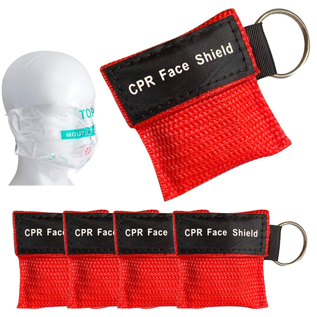 Pocket Mask 4 Mascherine Per Cpr In Pvc Da Tasca, Protezione Viso Emergenza Con Valvola Unidirezionale, Colore Rosso E Nero, Dimensioni 5X5,5Cm