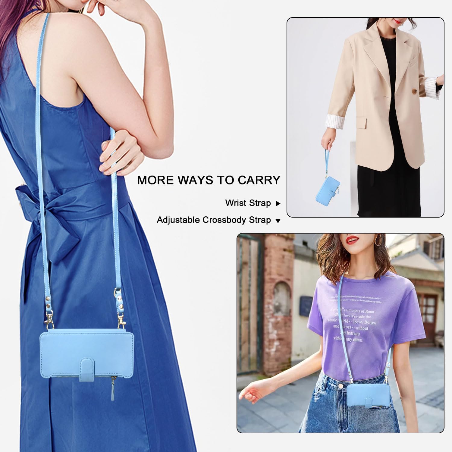 Harryshell Crossbody for Samsung Galaxy S23 FE 5G Case Wallet [8 Card Slots] with [Theft-Scan Blocking],Cash Coin Zipper Pocket Long Shoulder & Wrist Strap for S23Fe (Sky Blue)