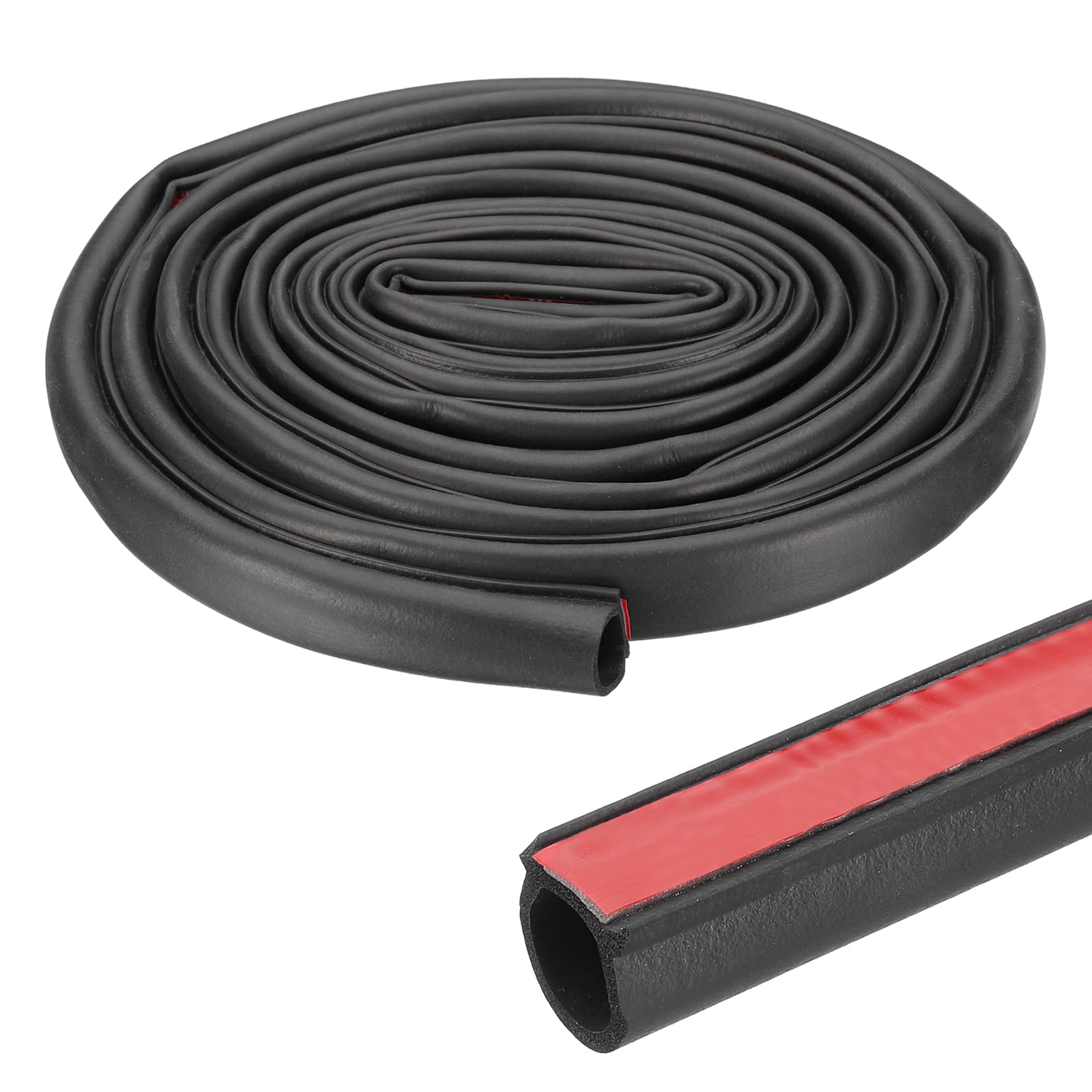 PATIKIL 13 Ft Tira De Goma En Forma De D 3/4" Con Autoadhesivo EPDM Para Sellado De Puertas De Barco RV Auto Camión Marino Garaje Ventana Negro Rojo
