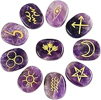 Vista 13 de Rockcloud Juego de runas de brujas de cristal curativo Lapislázuli, símbolo gitano, piedras de chakra, piedra de palma, equilibrio de reiki, 10