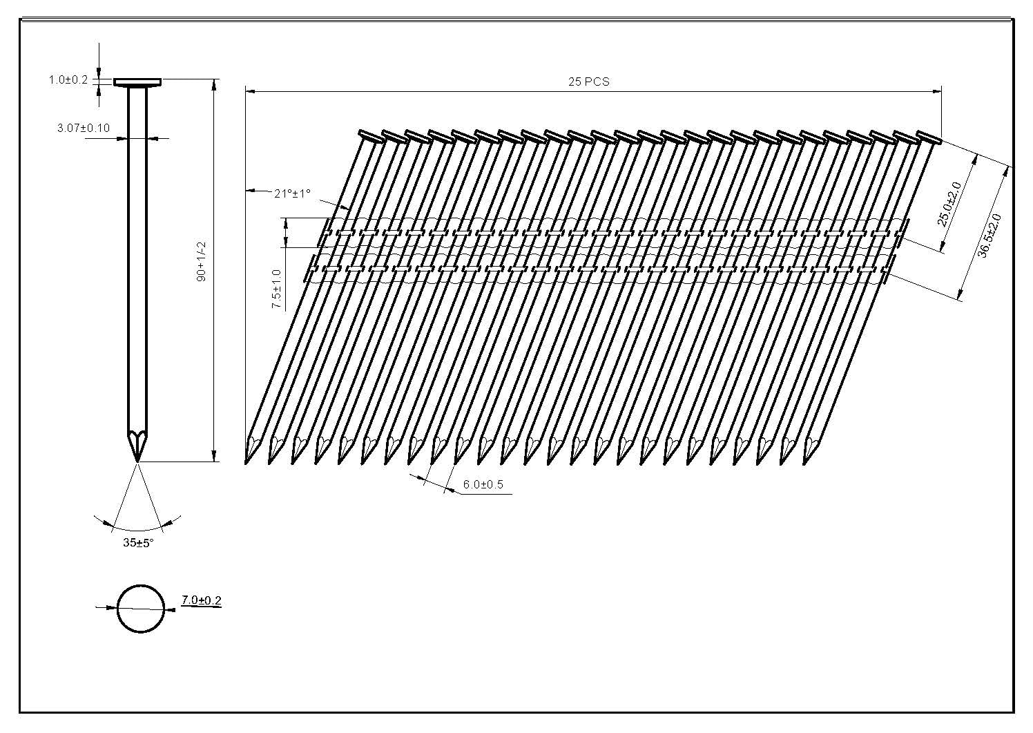 21° Rundkopf Streifennägel - 3,1X90mm, 3.000 stück, Nägel für Druckluft-Nagler, Blank/glatt, für fast alle Marken von Tackern