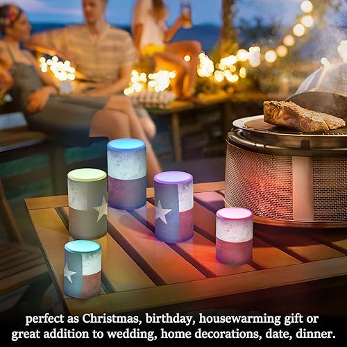 Miniatura 7 de Velas sin llama, funciona con pilas, estilo vintage grunge, bandera de Texas, velas LED parpadeantes con control remoto, tira azul, blanca y roja,