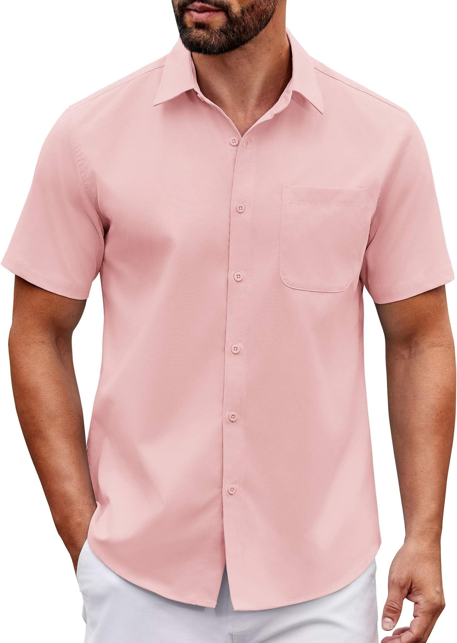 Mens Short Sleeve Button Down Shirts Casual Dress Shirt Untucked Shirts with Pocket