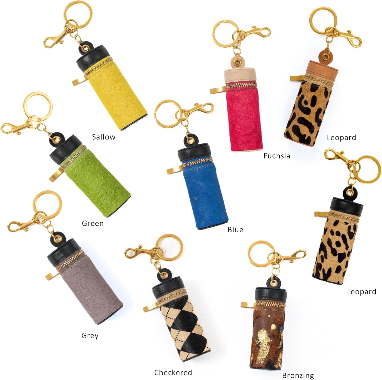 Cockatoo Nappa Leaeher Zipper Lipstick Case with Keyring Chapstick Holder Keychain