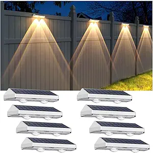 Solar Fence Lights Outdoor - 2700/4000/6000K 3 Modes, IP65 Waterproof Fence Solar Lights Outdoor, Fence Light Solar Powered for Patio Decor/Railing/Step and Wall - Unique Housewarming Gifts(8 Pack