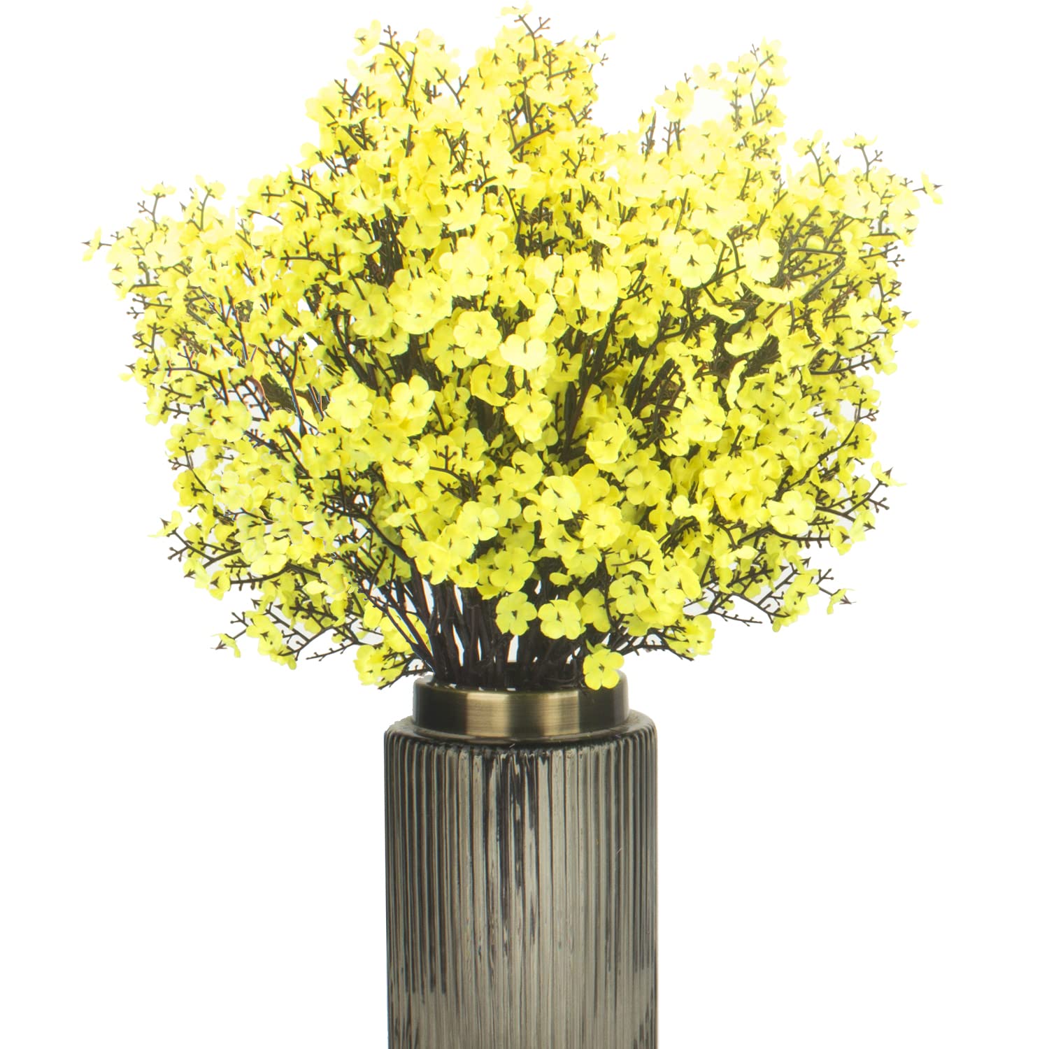 10 Bundle Artificial Babys Breath Flowers Fake Gypsophila Bouquet Faux Silk Floral for Flower Arrangements Kitchen Wedding Home Decor (Yellow)